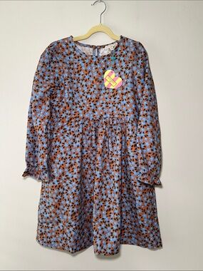 Hayden Girls Brown Dress with Blue Floral Pattern